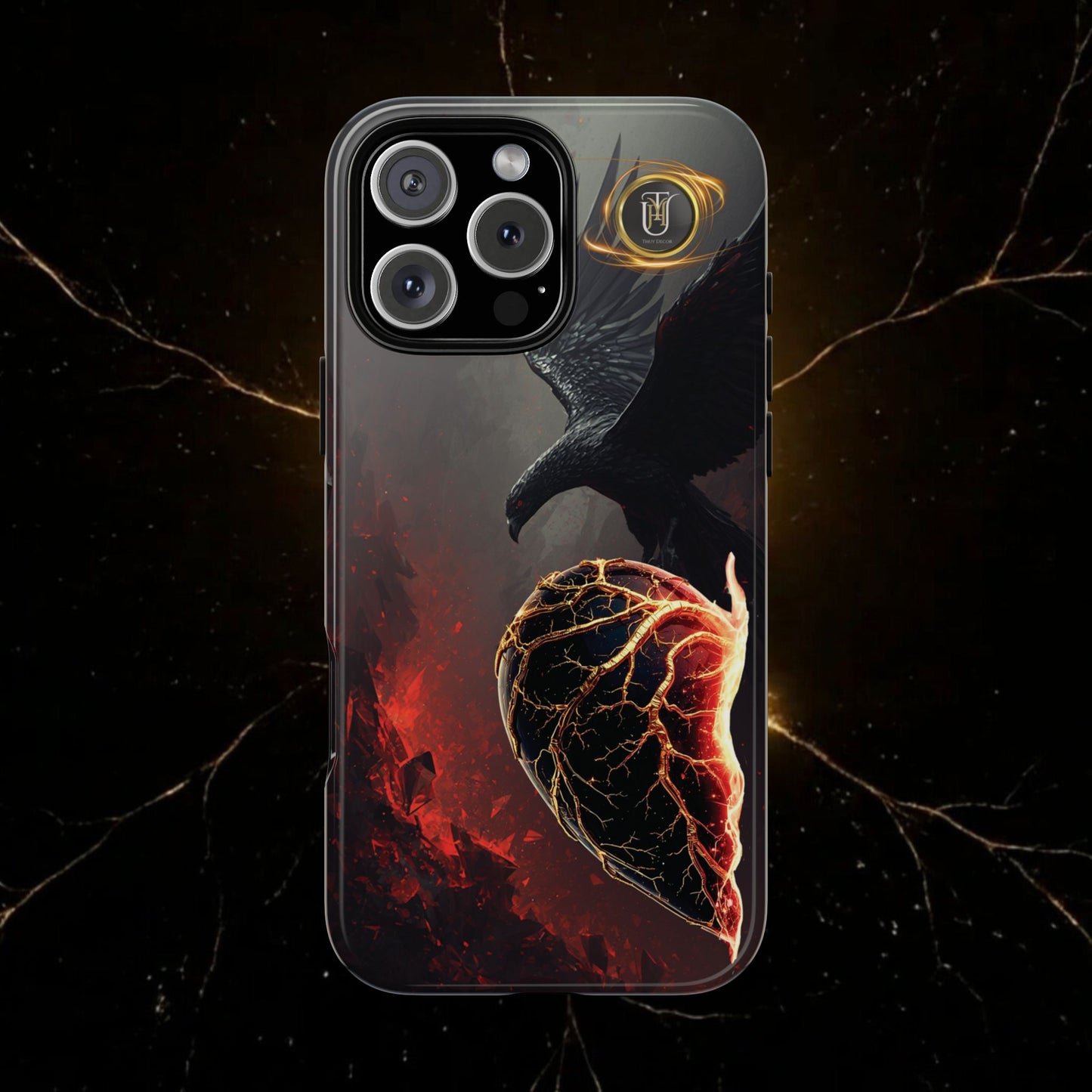 Couples Phone Case — Black Phoenix & White Dragon Heart Design (For Him)