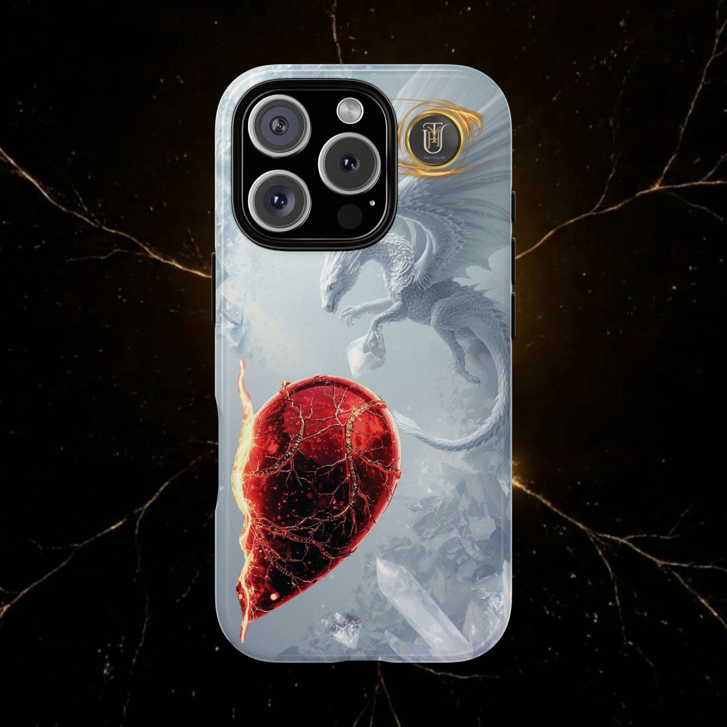 Couples Phone Case — Black Phoenix & White Dragon Heart Design (For Her))