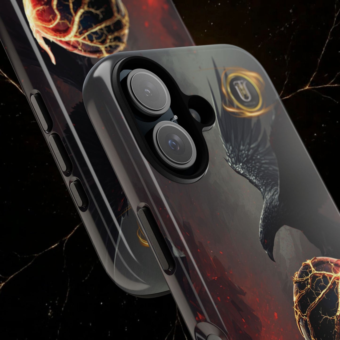Couples Phone Case — Black Phoenix & White Dragon Heart Design (For Him)