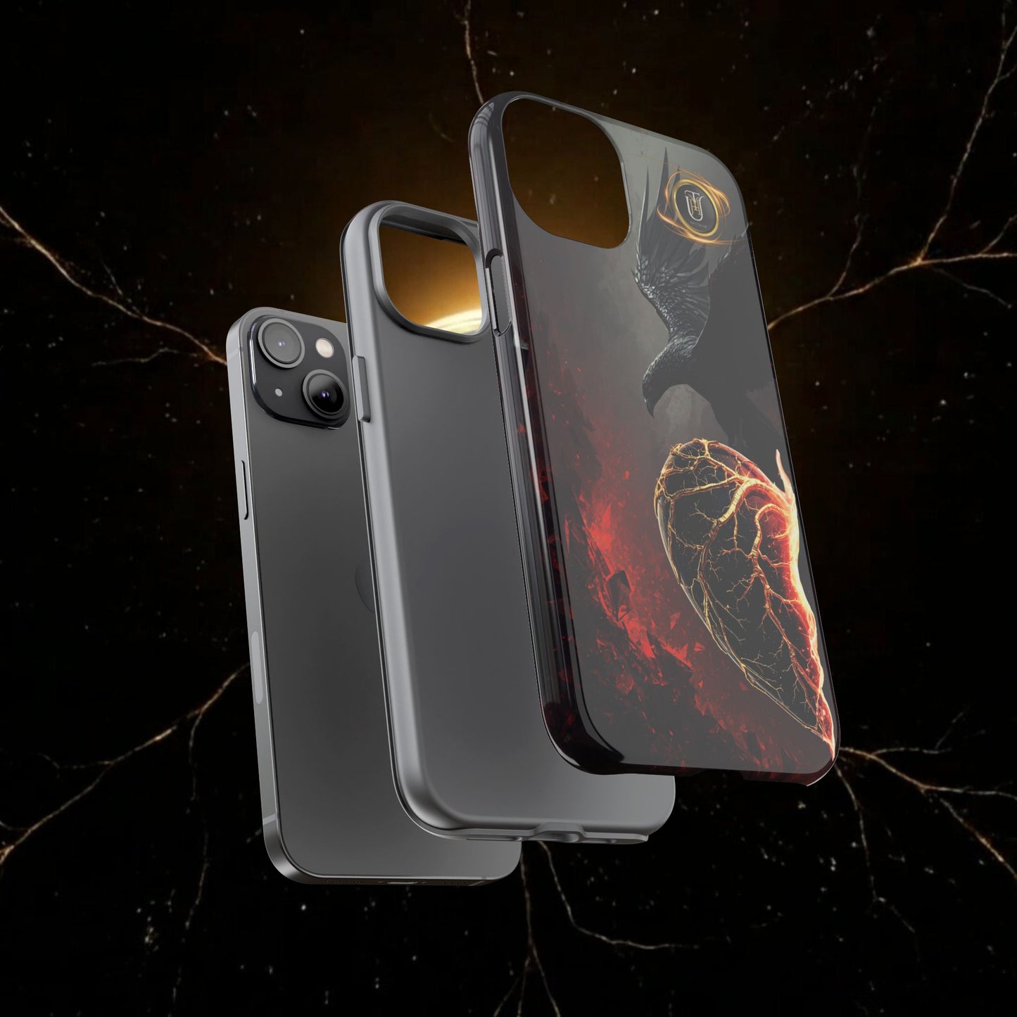 Couples Phone Case — Black Phoenix & White Dragon Heart Design (For Him)