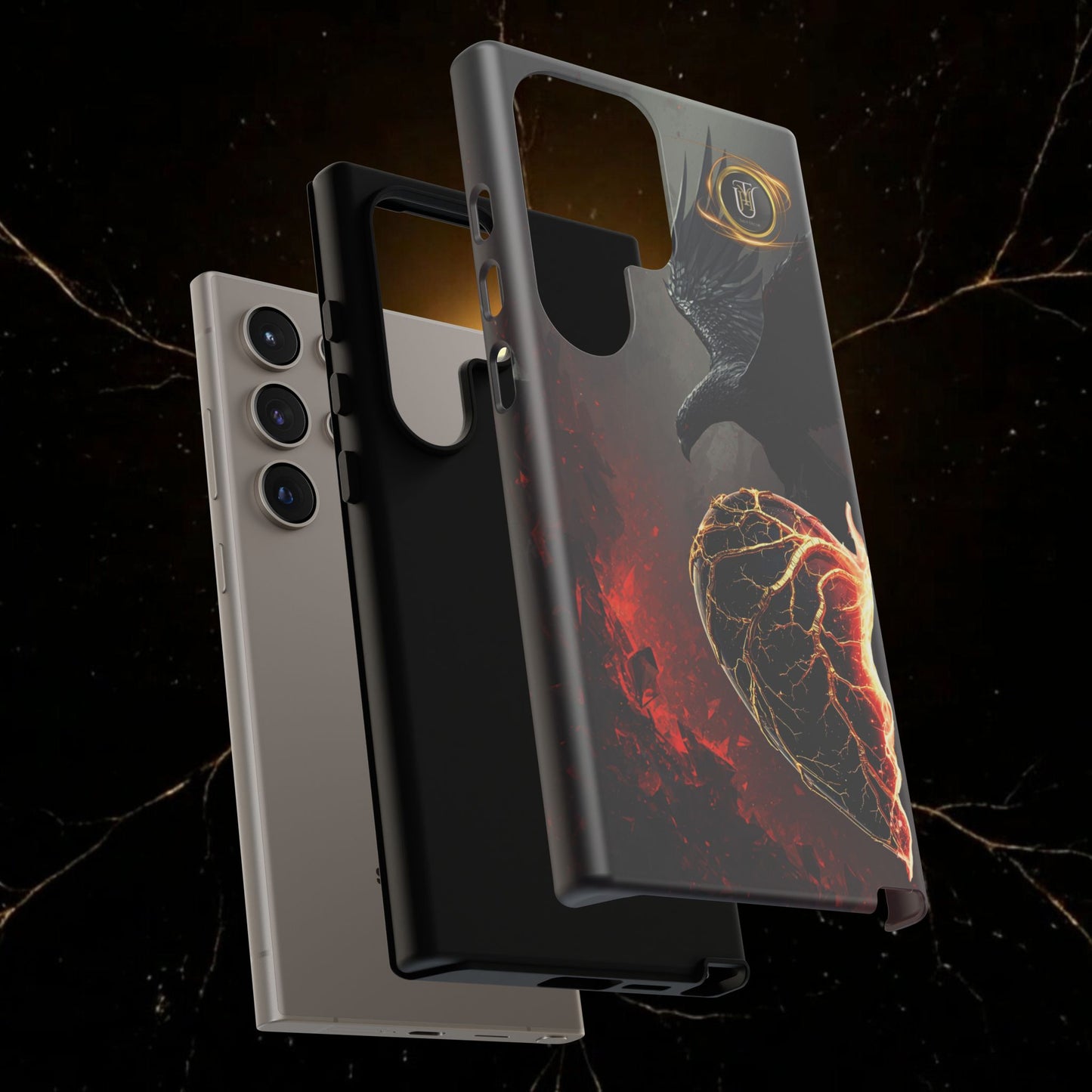 Couples Phone Case — Black Phoenix & White Dragon Heart Design (For Him)