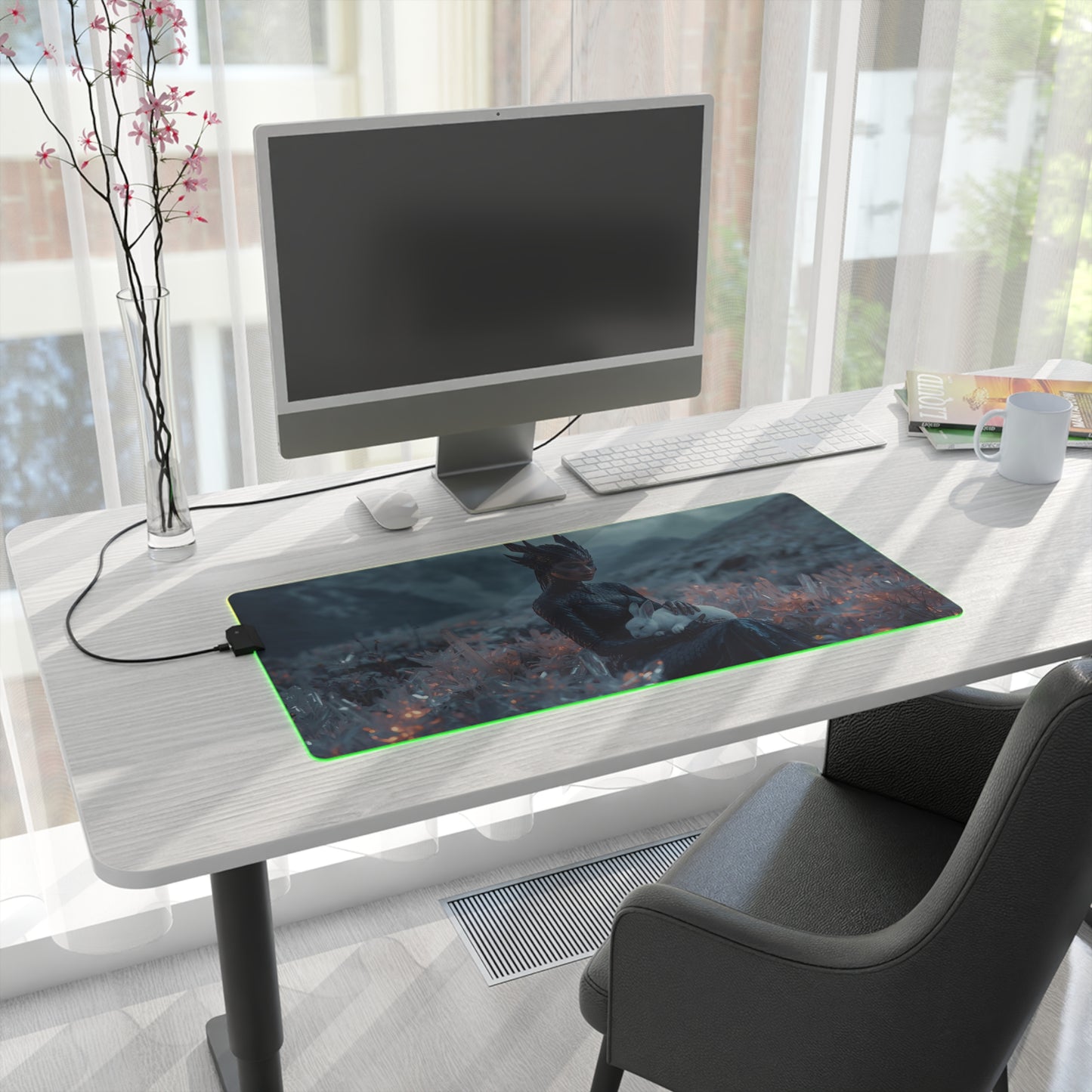 Lady Dragon & Rabbit Lunar Zodiac LED Gaming Mouse Pad — "Sleep My Friend"