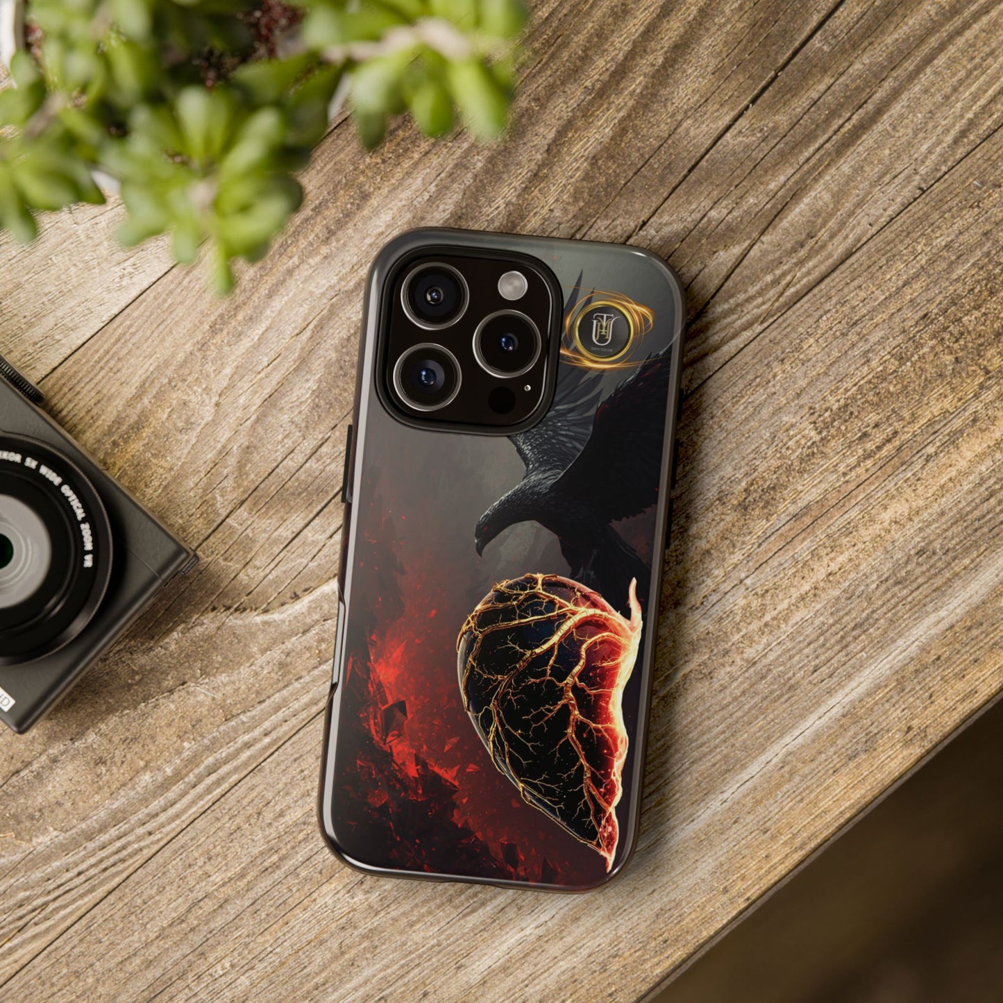 Couples Phone Case — Black Phoenix & White Dragon Heart Design (For Him)