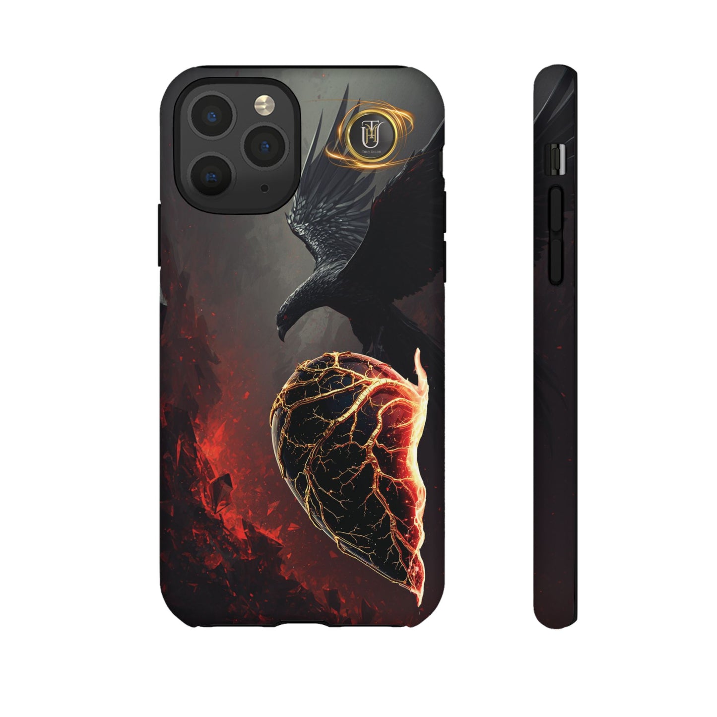Couples Phone Case — Black Phoenix & White Dragon Heart Design (For Him)