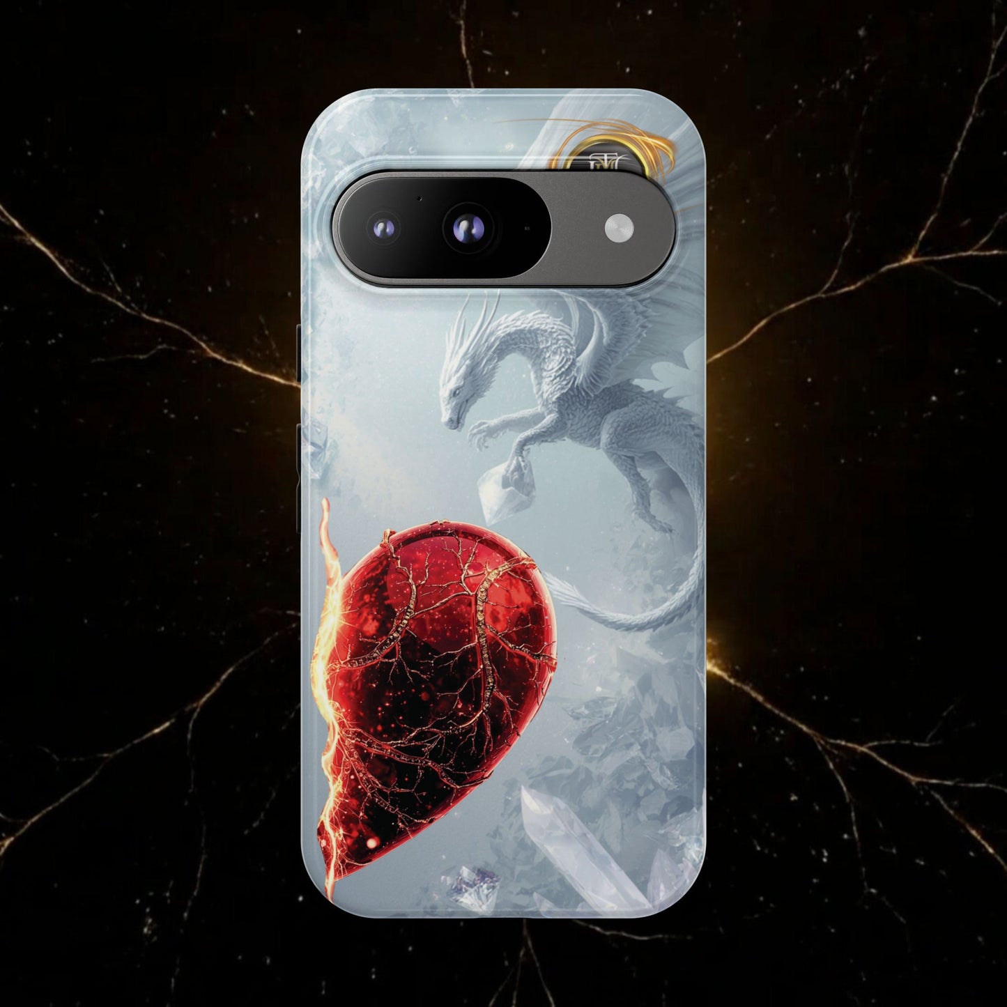 Couples Phone Case — Black Phoenix & White Dragon Heart Design (For Her))