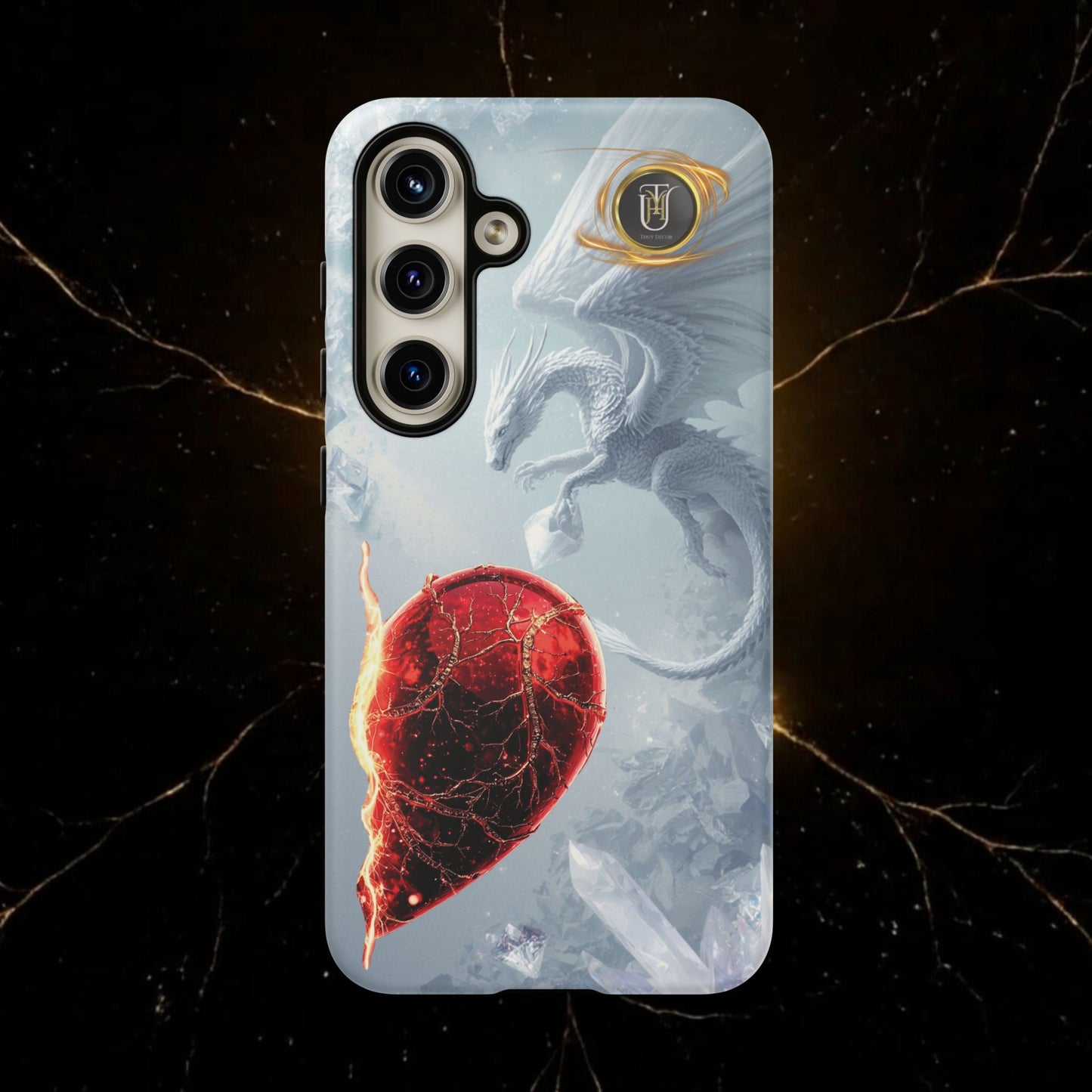 Couples Phone Case — Black Phoenix & White Dragon Heart Design (For Her))