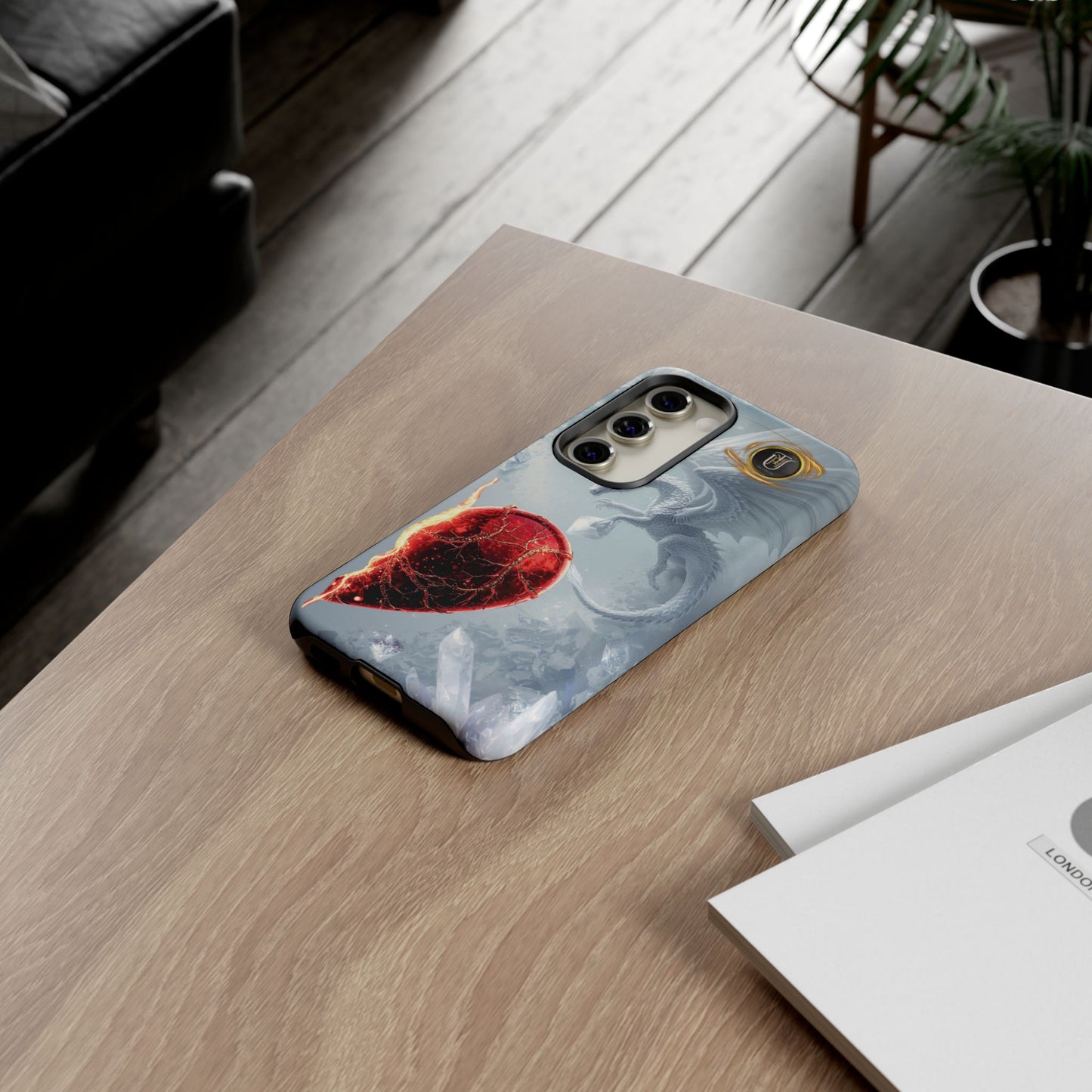 Couples Phone Case — Black Phoenix & White Dragon Heart Design (For Her))