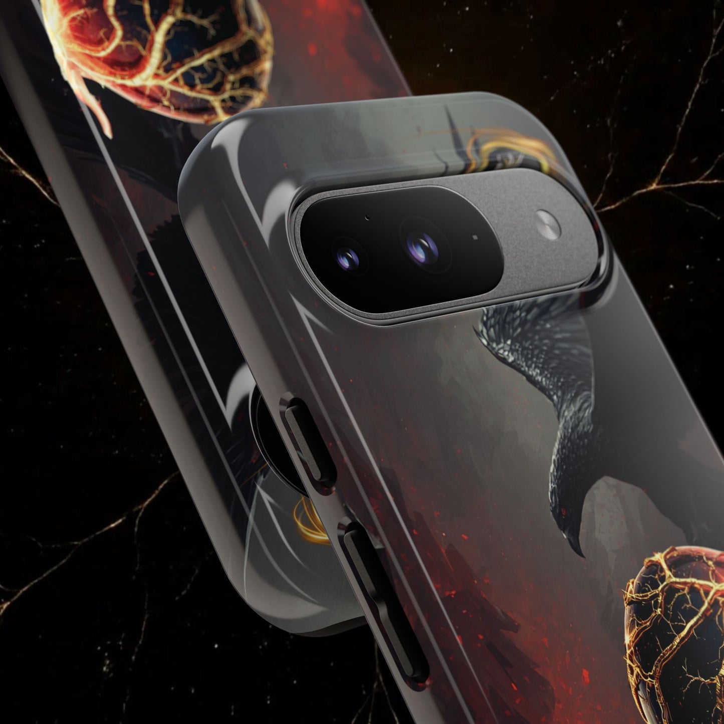 Couples Phone Case — Black Phoenix & White Dragon Heart Design (For Him)