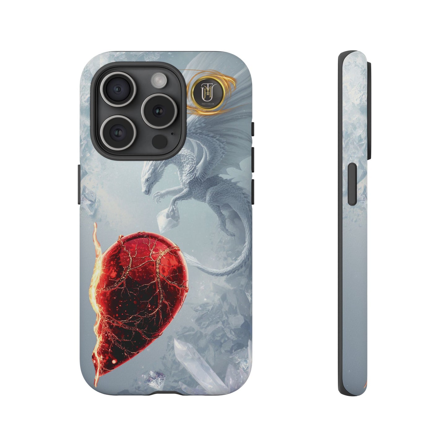 Couples Phone Case — Black Phoenix & White Dragon Heart Design (For Her))
