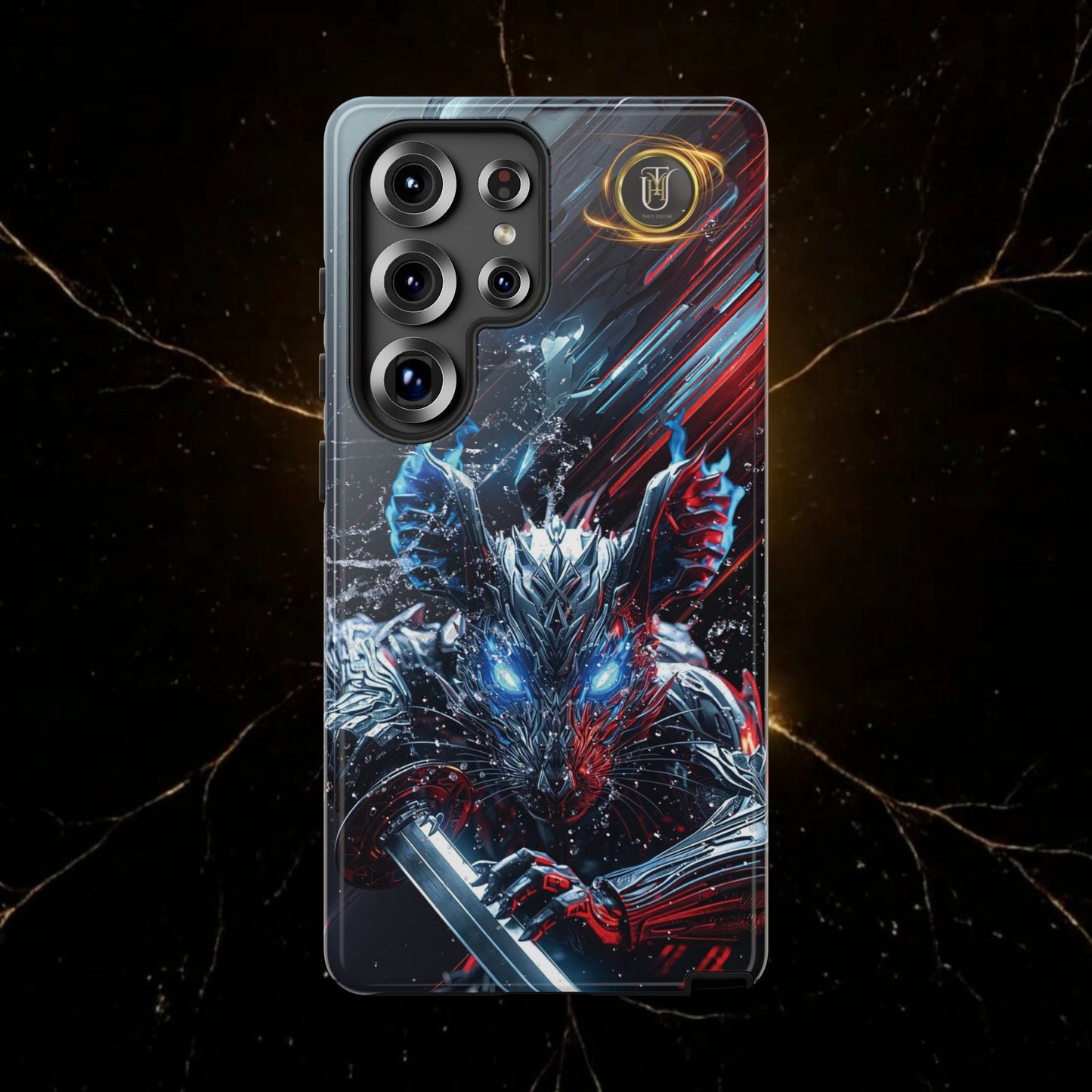 Lunar Metal Rat Samurai Phone Case — Warrior Rodent Armor Design