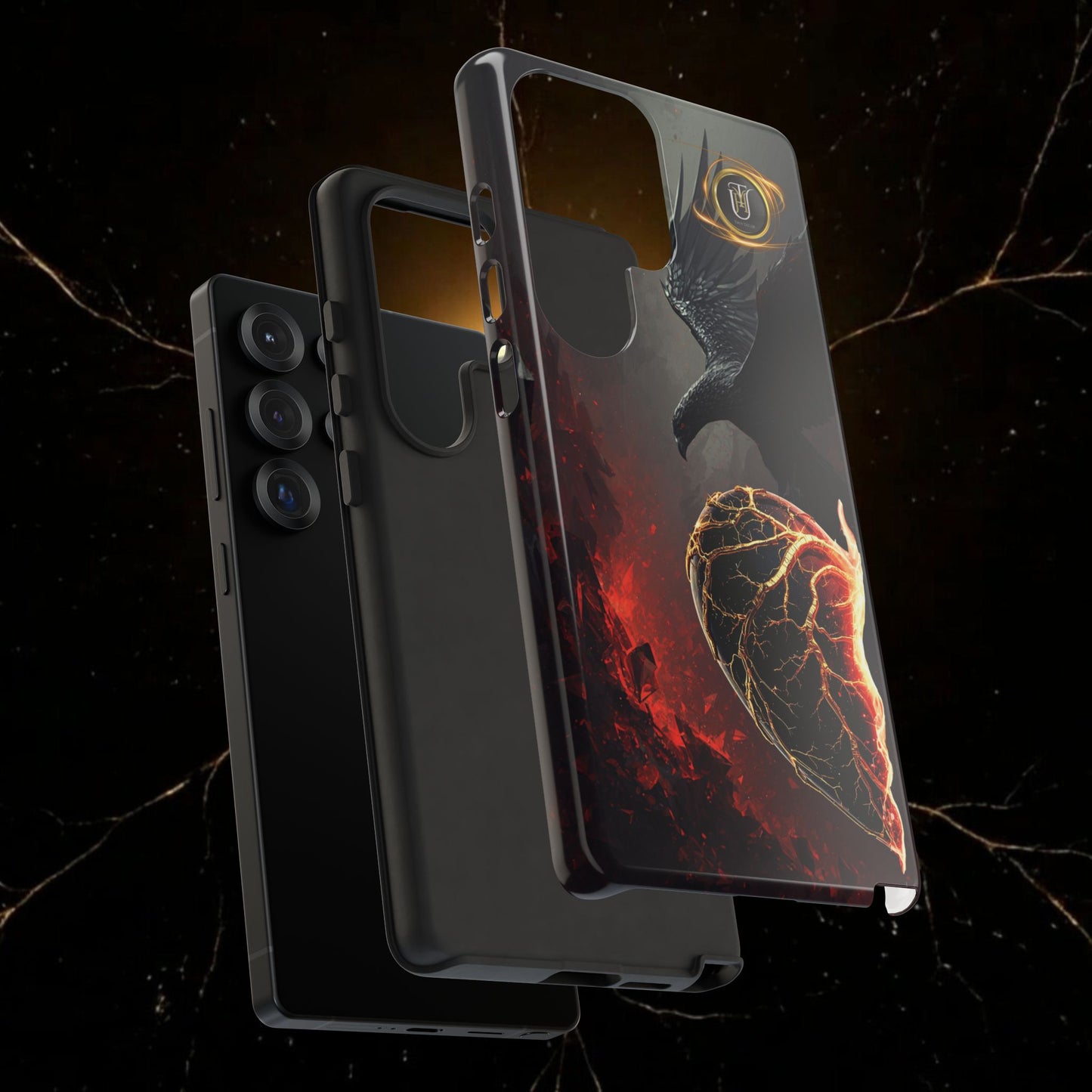Couples Phone Case — Black Phoenix & White Dragon Heart Design (For Him)