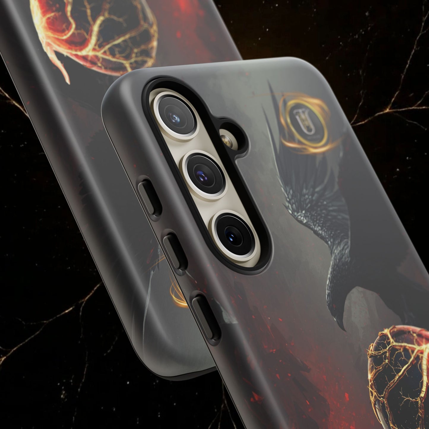 Couples Phone Case — Black Phoenix & White Dragon Heart Design (For Him)