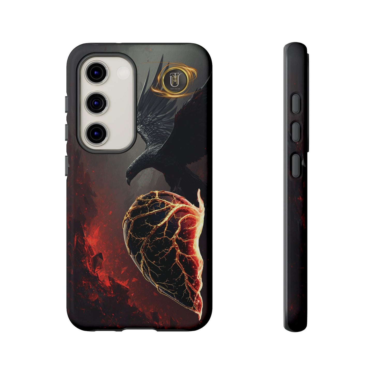 Couples Phone Case — Black Phoenix & White Dragon Heart Design (For Him)