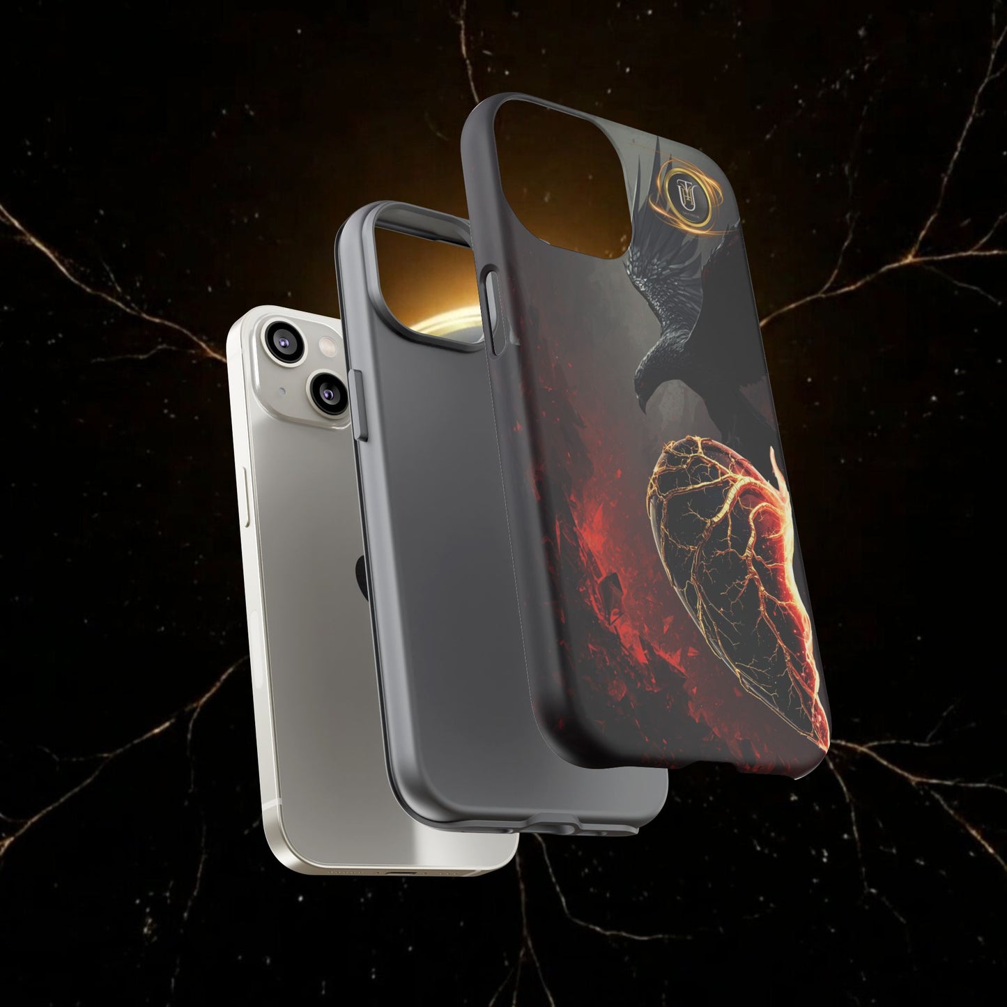 Couples Phone Case — Black Phoenix & White Dragon Heart Design (For Him)