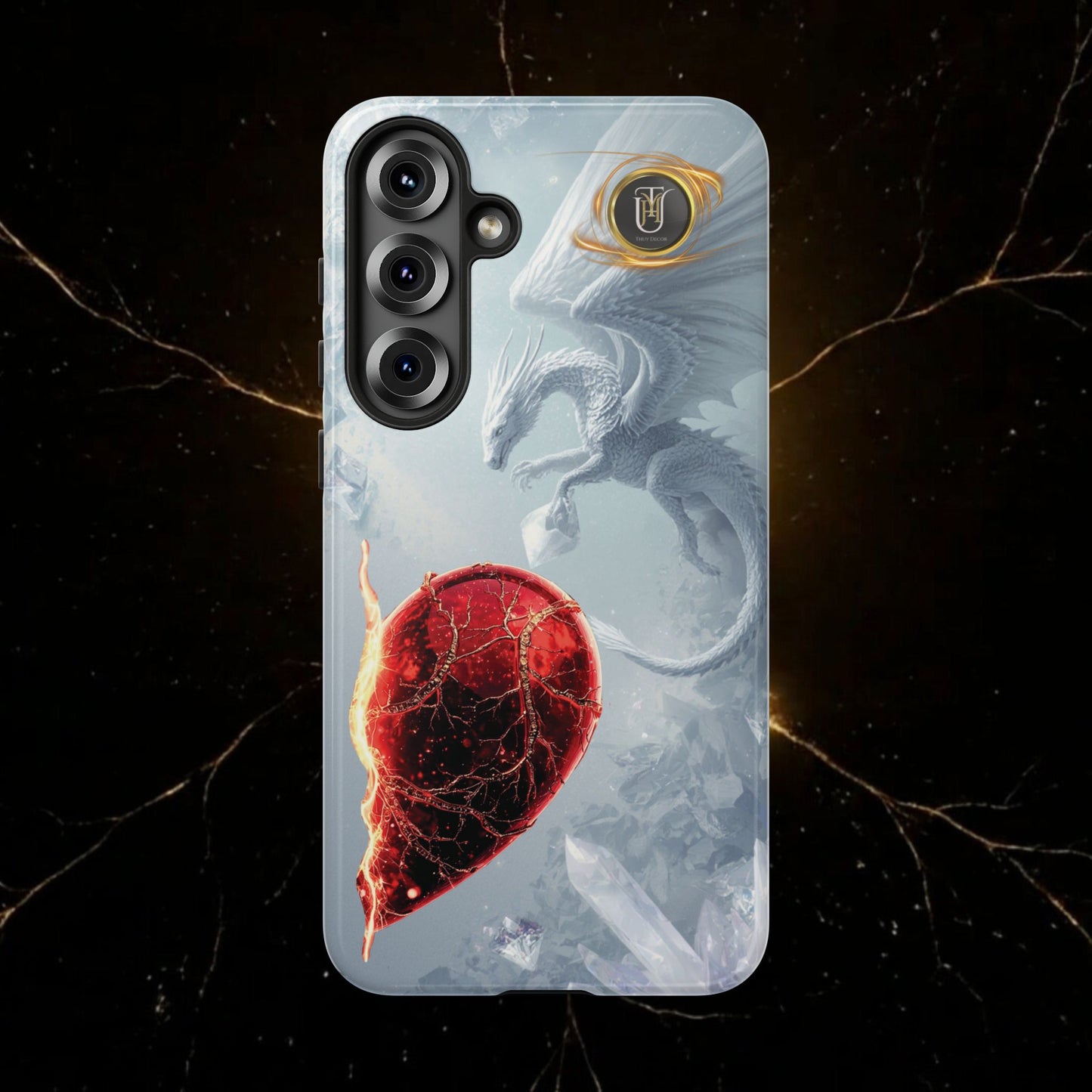 Couples Phone Case — Black Phoenix & White Dragon Heart Design (For Her))