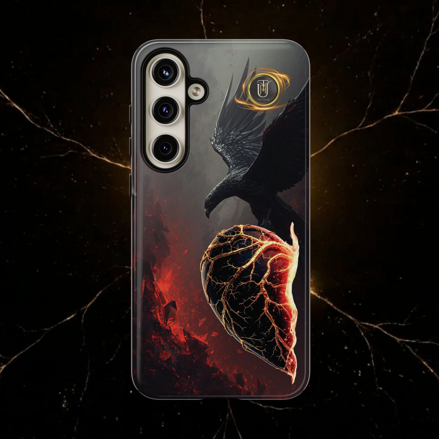 Couples Phone Case — Black Phoenix & White Dragon Heart Design (For Him)