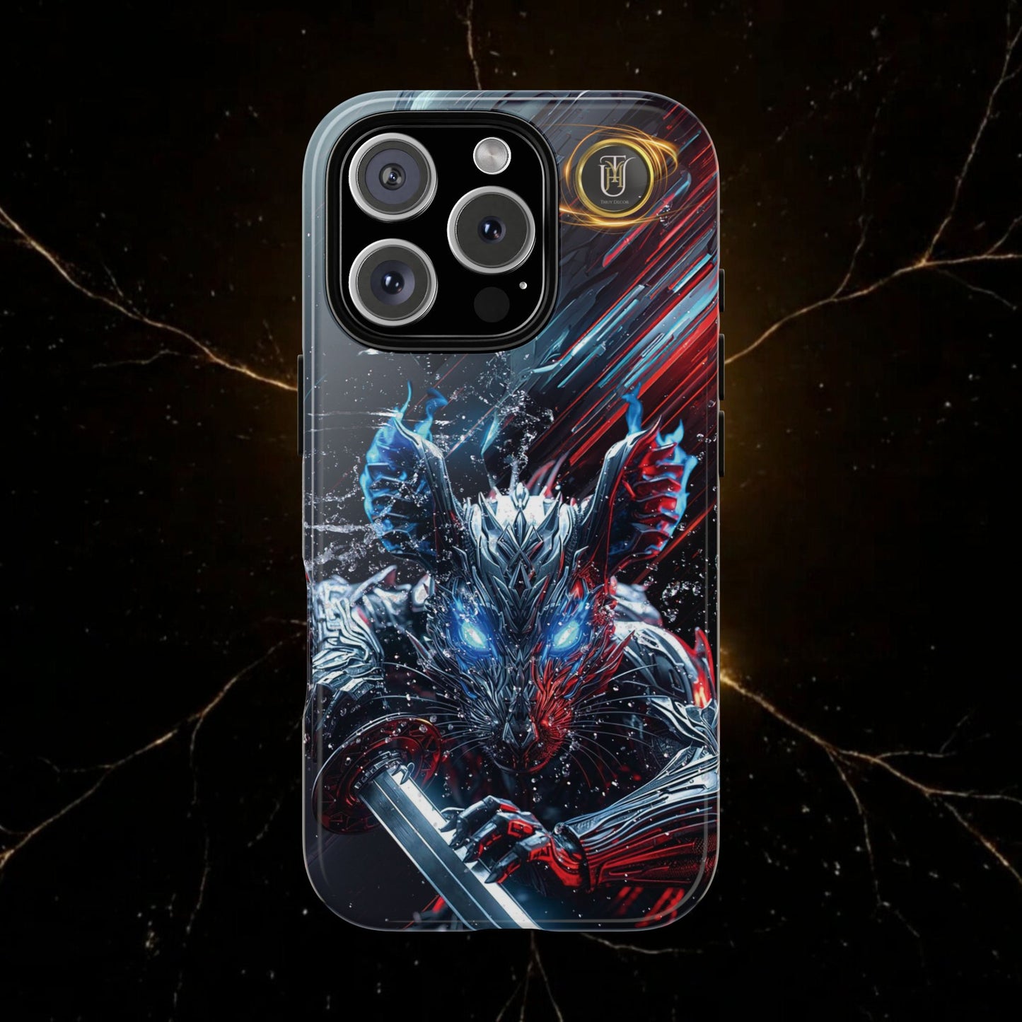 Lunar Metal Rat Samurai Phone Case — Warrior Rodent Armor Design