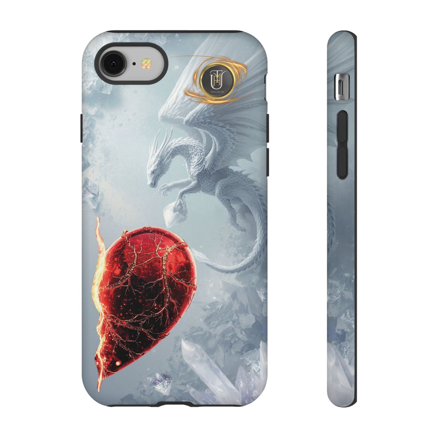 Couples Phone Case — Black Phoenix & White Dragon Heart Design (For Her))
