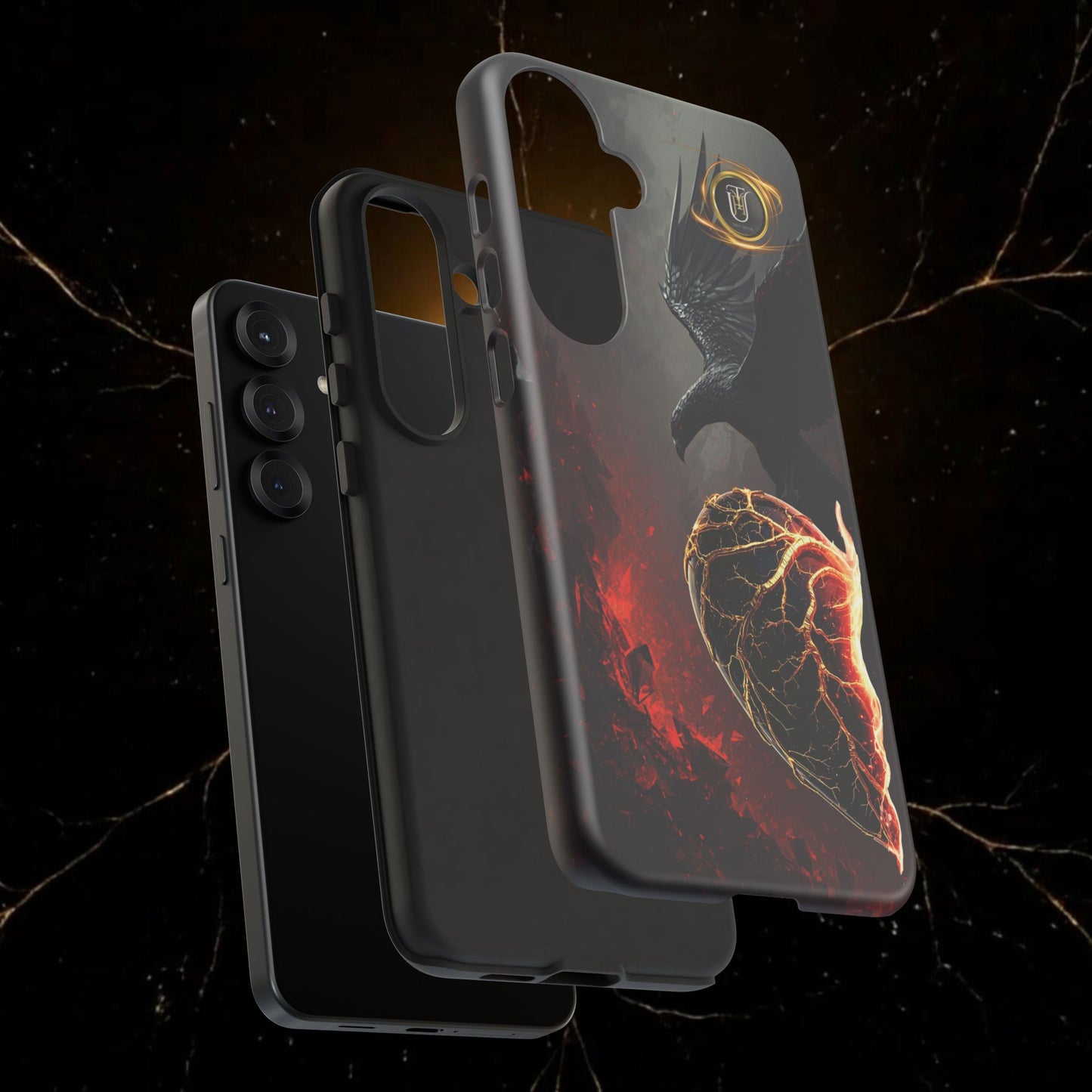 Couples Phone Case — Black Phoenix & White Dragon Heart Design (For Him)