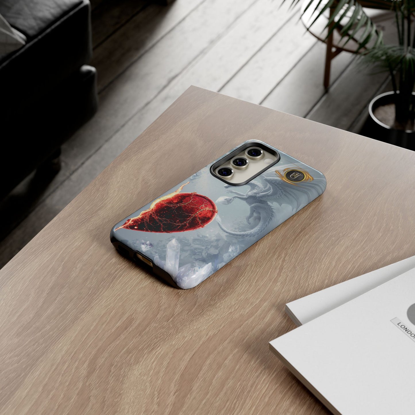 Couples Phone Case — Black Phoenix & White Dragon Heart Design (For Her))