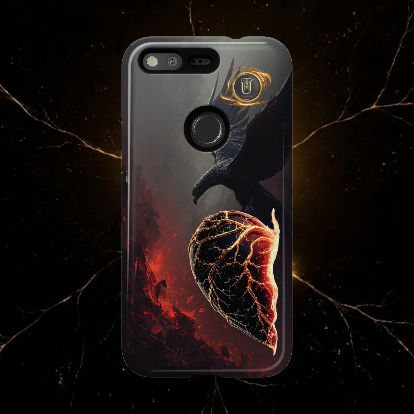 Couples Phone Case — Black Phoenix & White Dragon Heart Design (For Him)