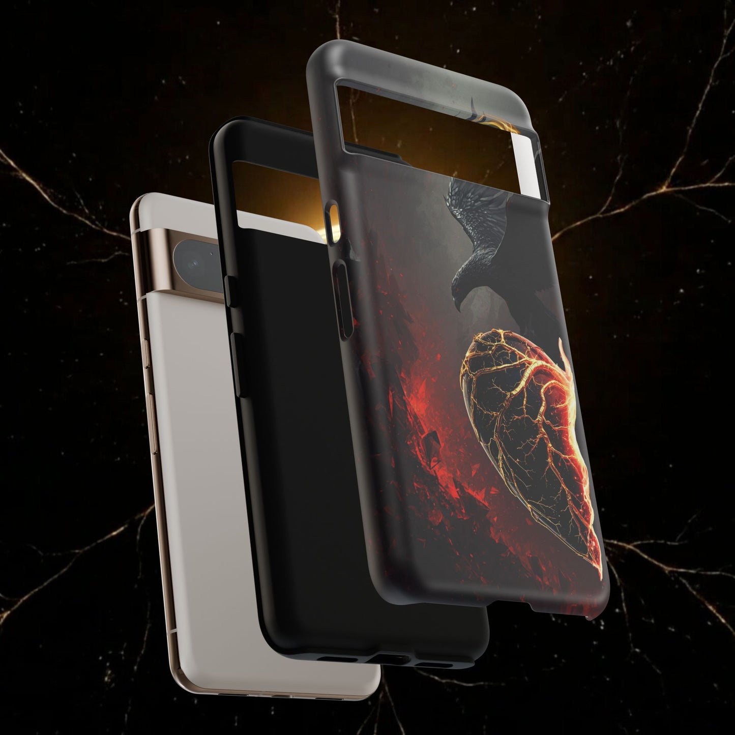 Couples Phone Case — Black Phoenix & White Dragon Heart Design (For Him)