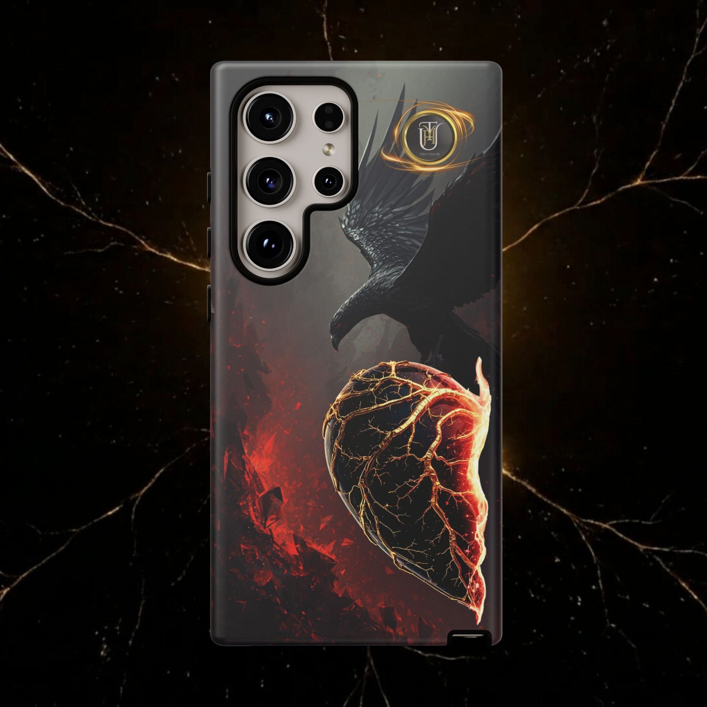 Couples Phone Case — Black Phoenix & White Dragon Heart Design (For Him)