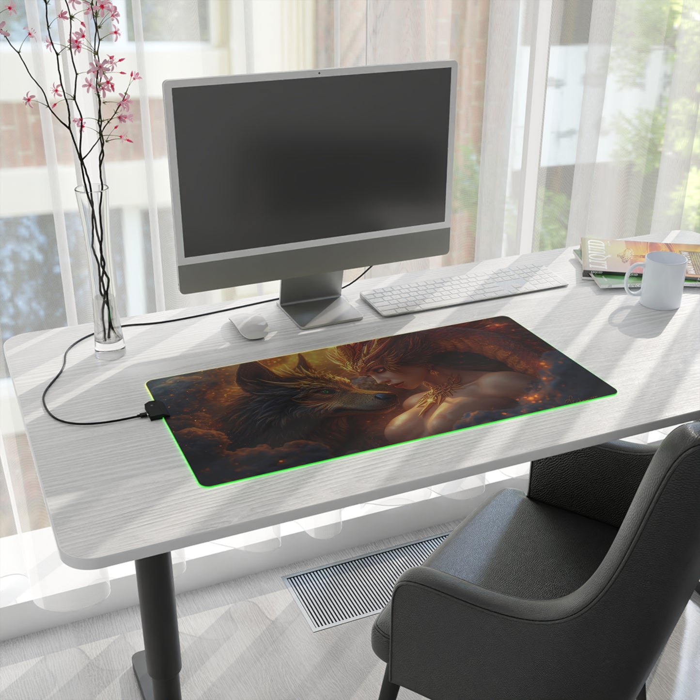 Lady Dragon & Dog Lunar Zodiac LED Gaming Mouse Pad