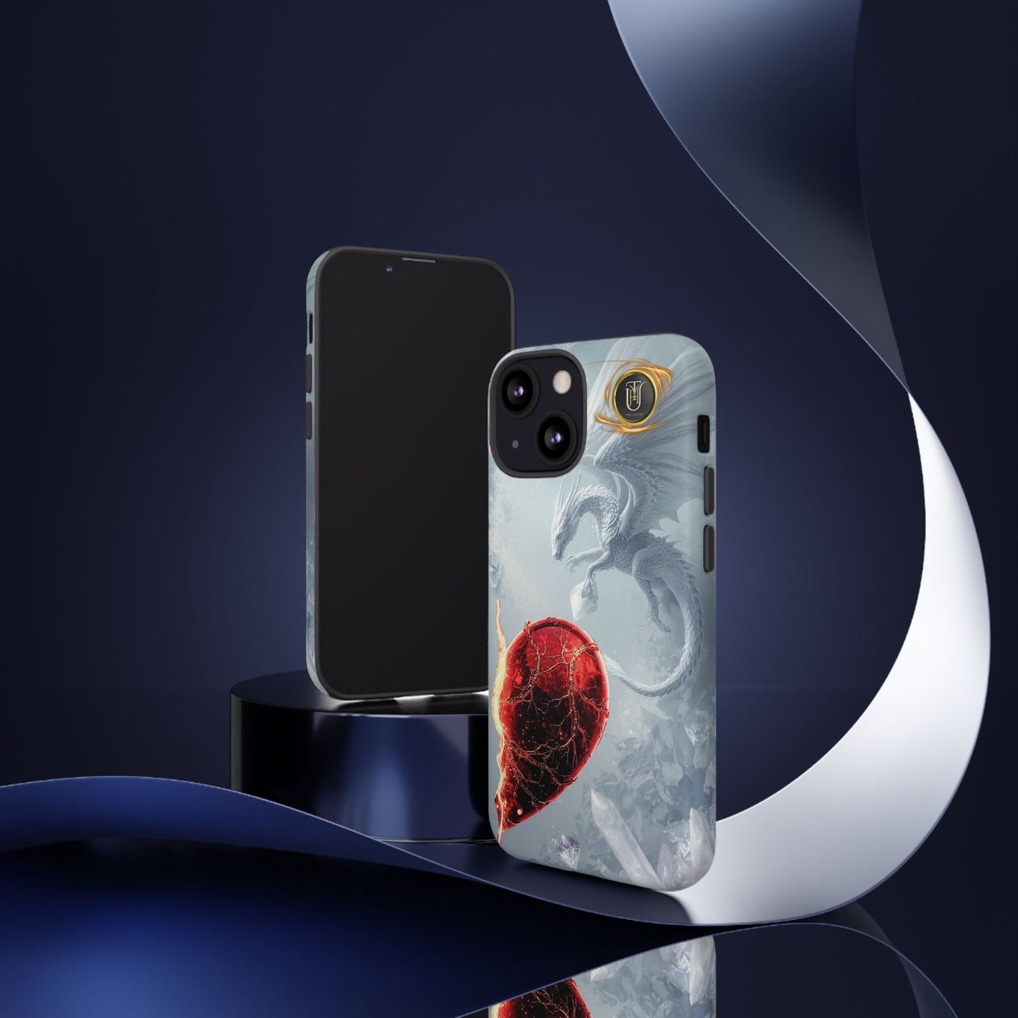 Couples Phone Case — Black Phoenix & White Dragon Heart Design (For Her))