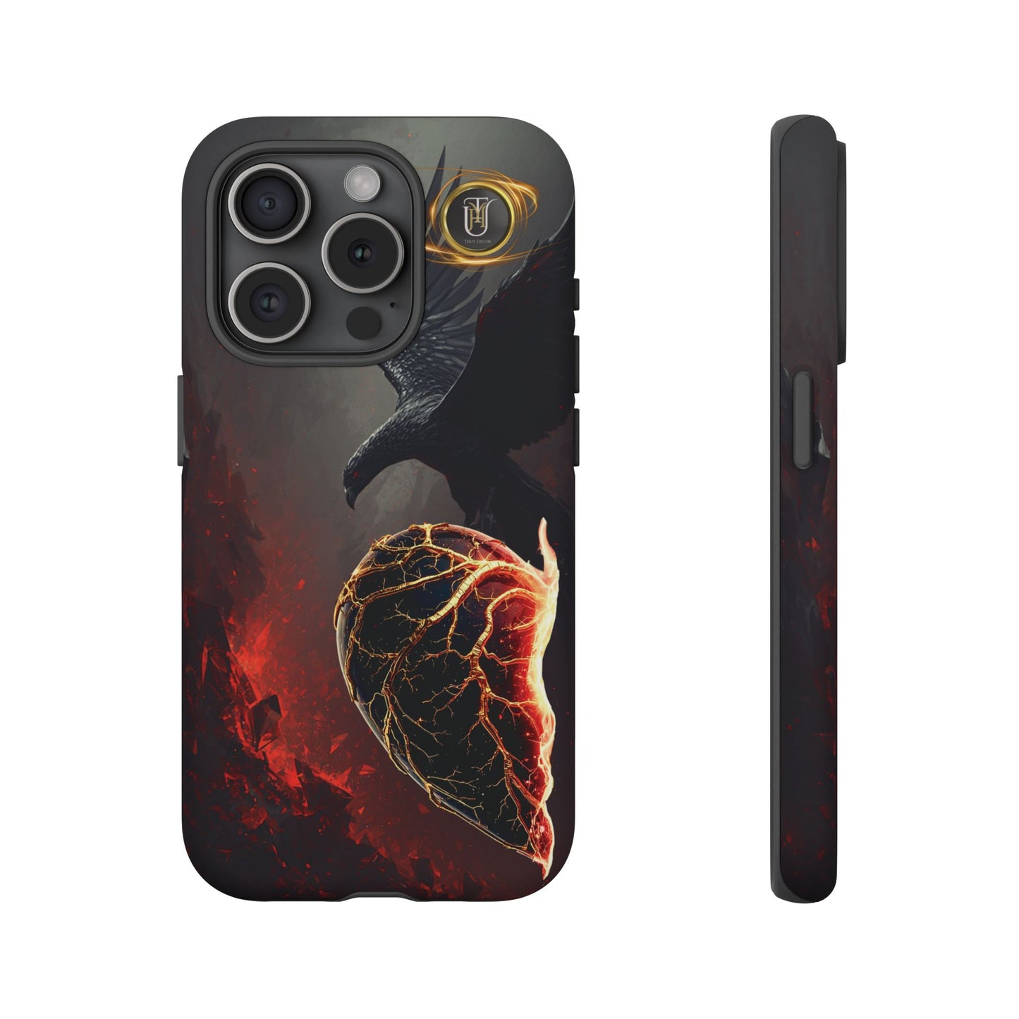 Couples Phone Case — Black Phoenix & White Dragon Heart Design (For Him)