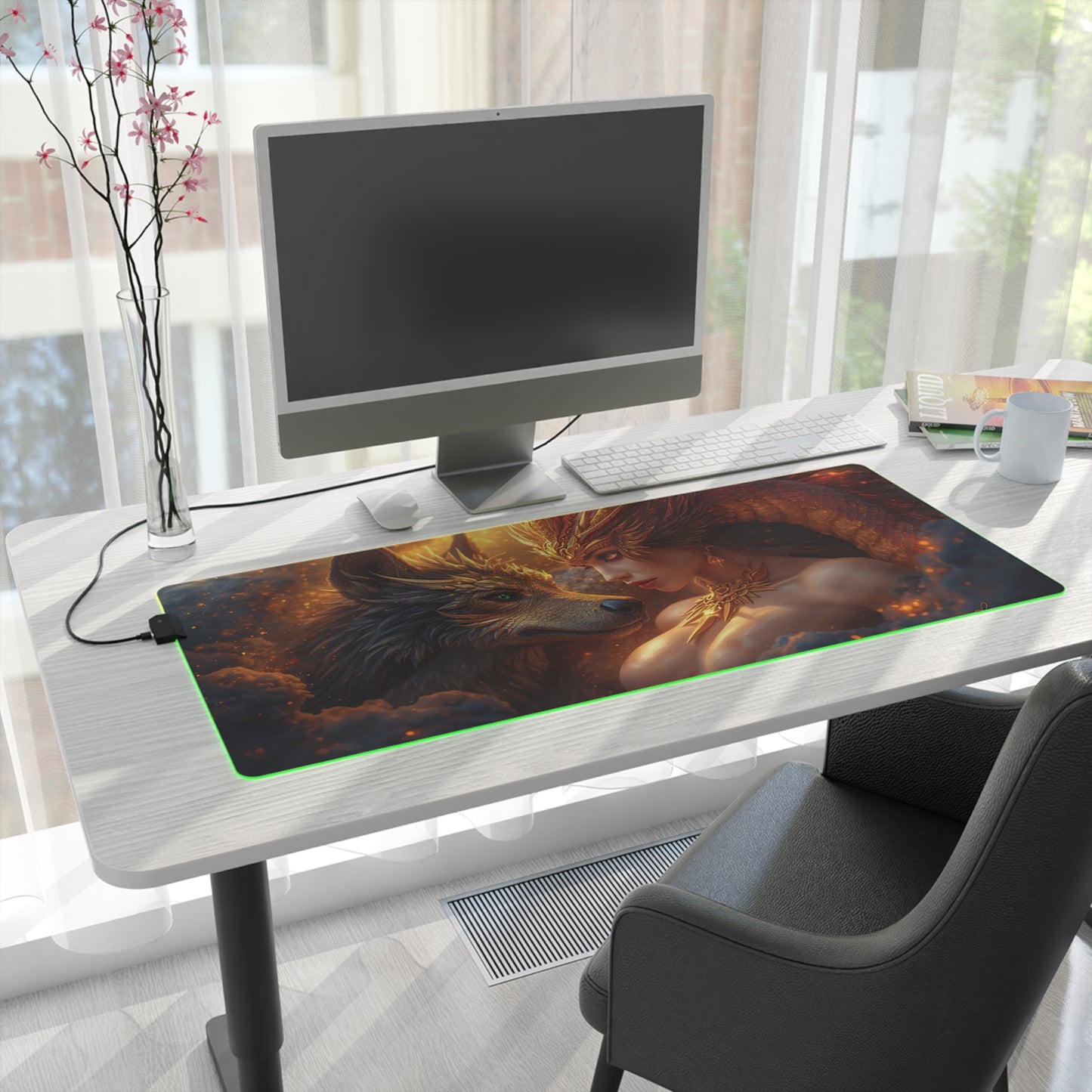 Lady Dragon & Dog Lunar Zodiac LED Gaming Mouse Pad