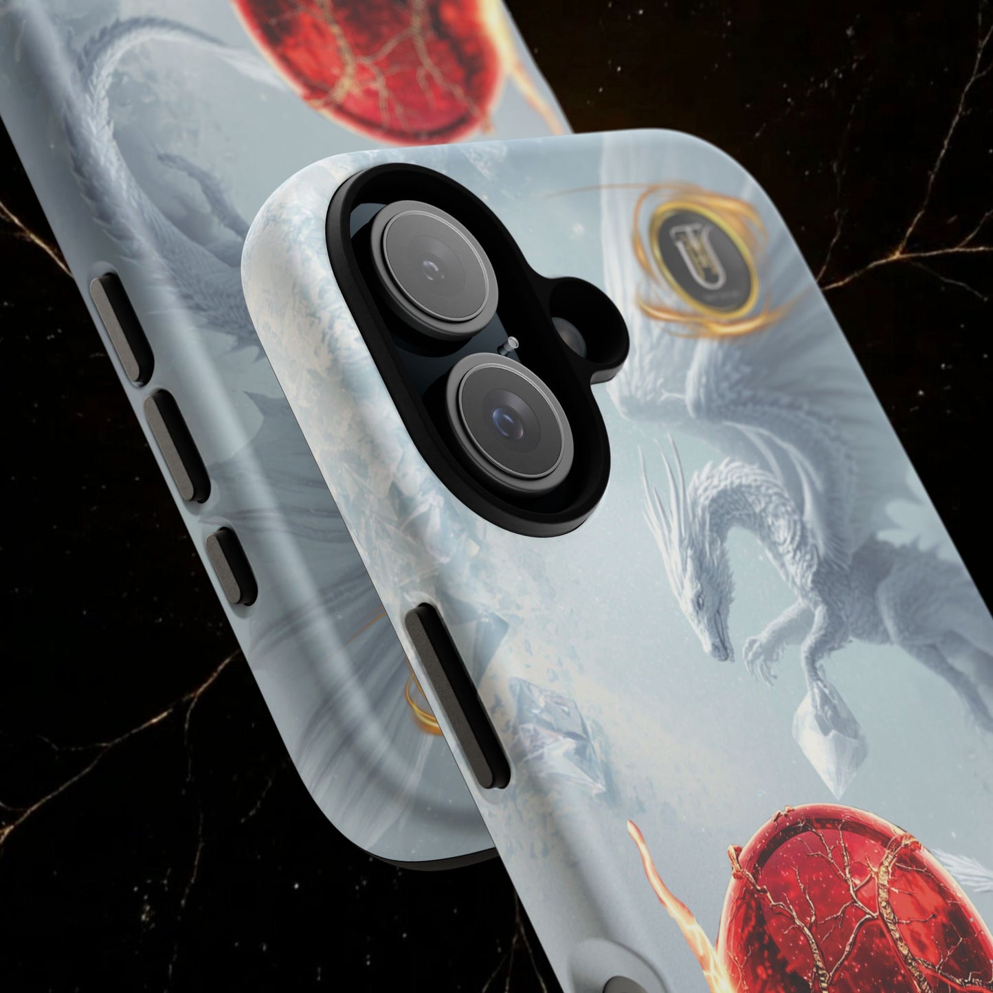 Couples Phone Case — Black Phoenix & White Dragon Heart Design (For Her))