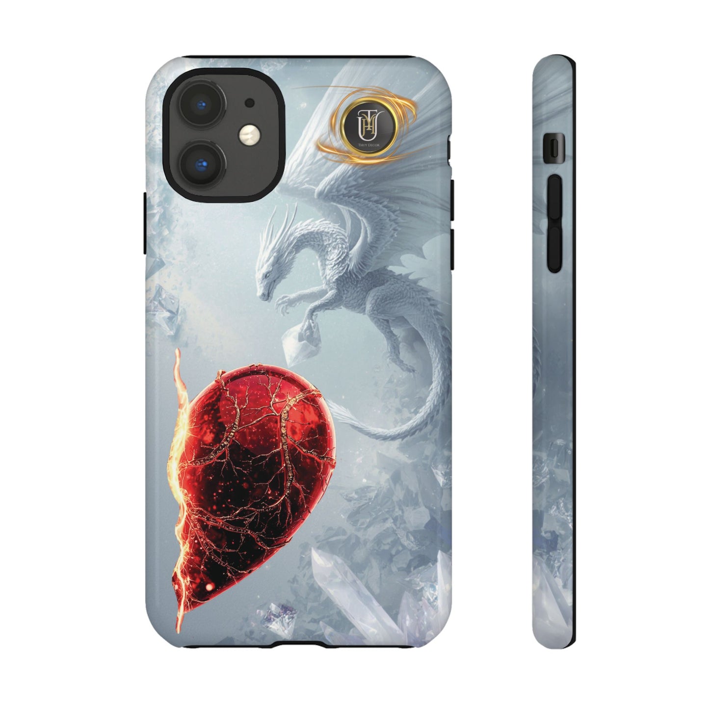 Couples Phone Case — Black Phoenix & White Dragon Heart Design (For Her))