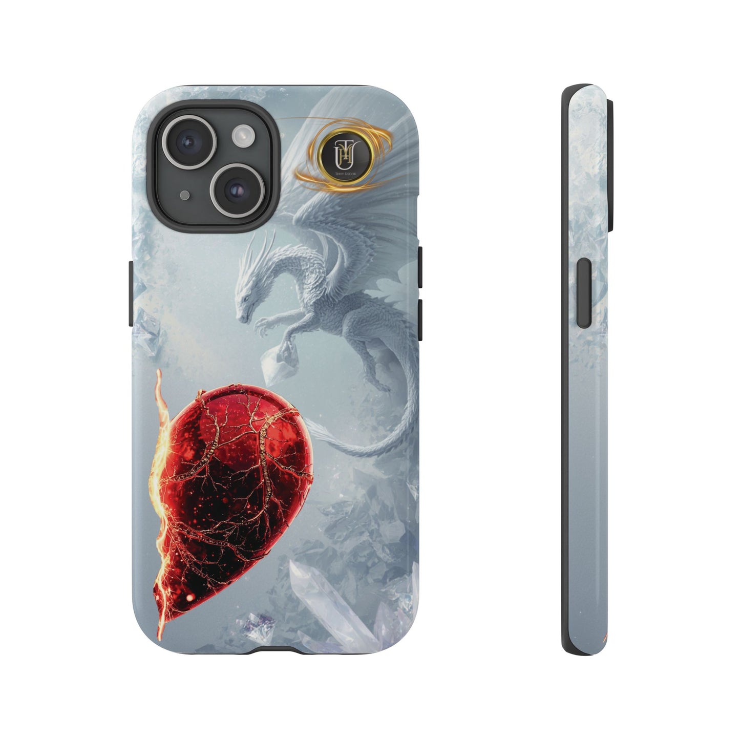 Couples Phone Case — Black Phoenix & White Dragon Heart Design (For Her))