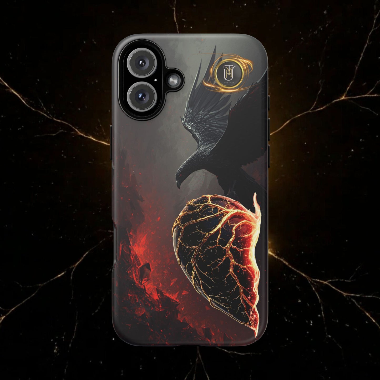 Couples Phone Case — Black Phoenix & White Dragon Heart Design (For Him)