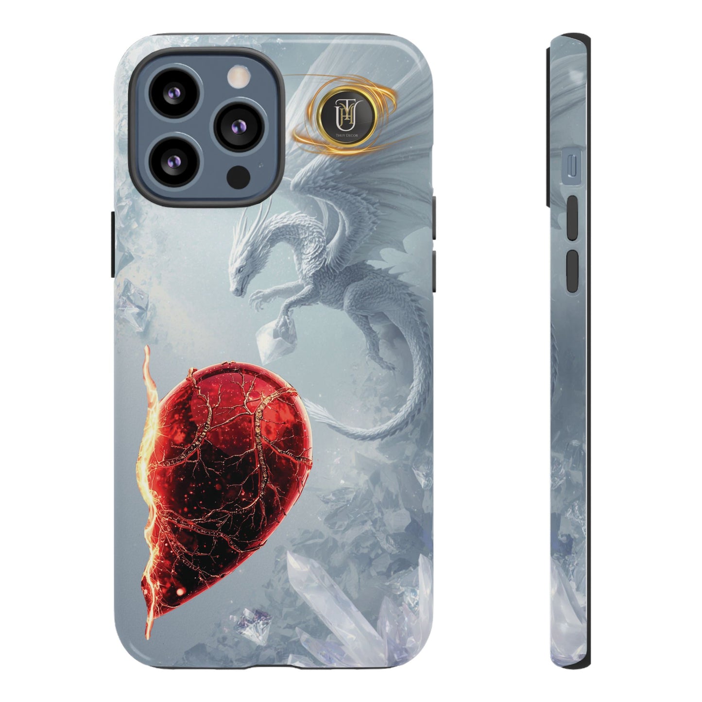 Couples Phone Case — Black Phoenix & White Dragon Heart Design (For Her))