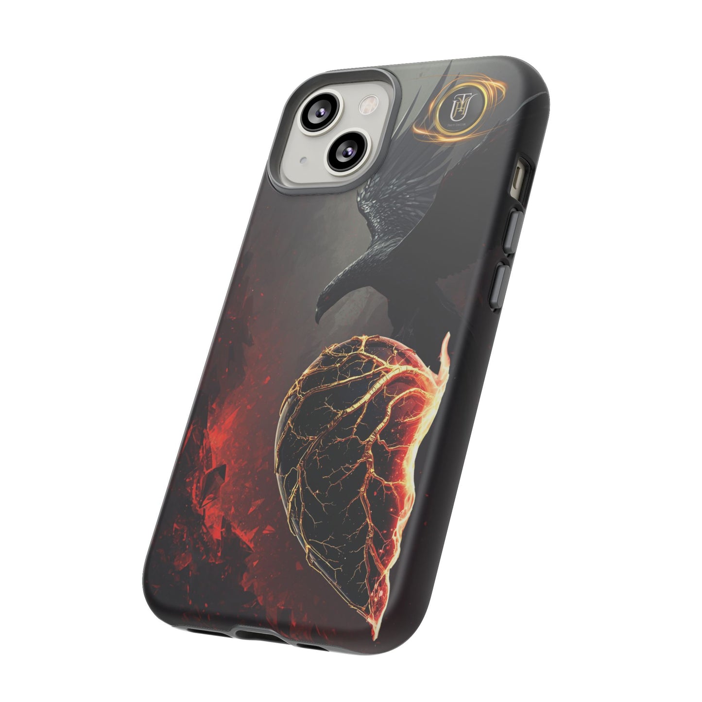Couples Phone Case — Black Phoenix & White Dragon Heart Design (For Him)
