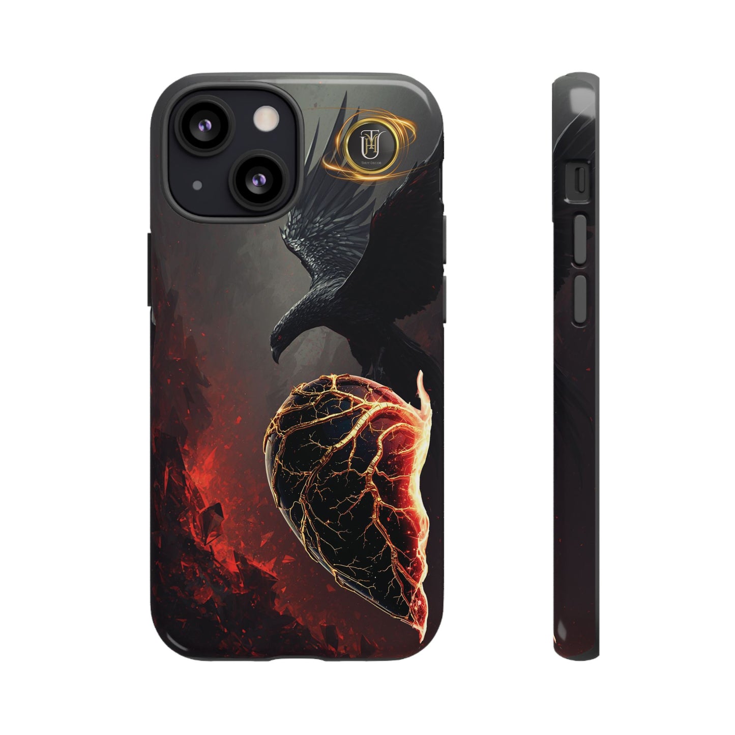 Couples Phone Case — Black Phoenix & White Dragon Heart Design (For Him)