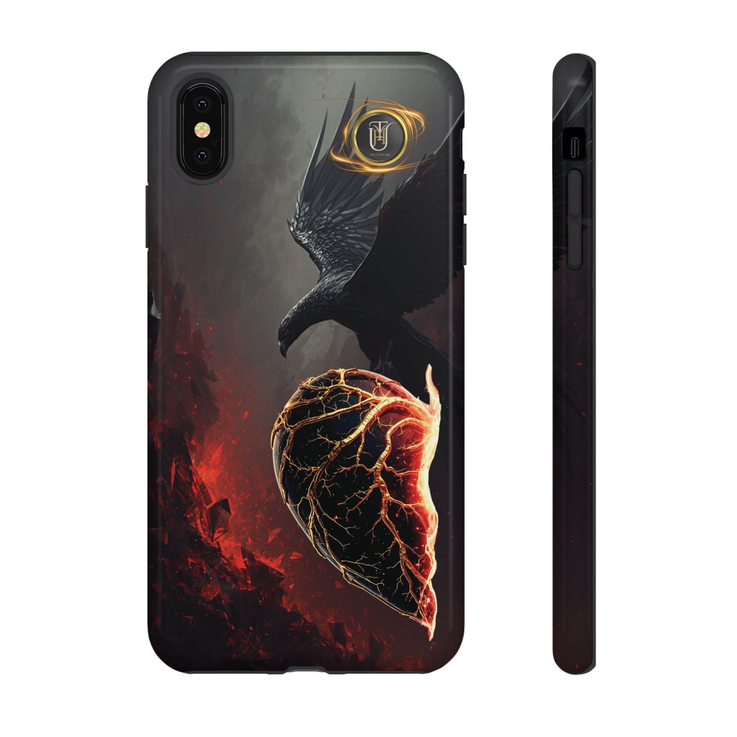 Couples Phone Case — Black Phoenix & White Dragon Heart Design (For Him)