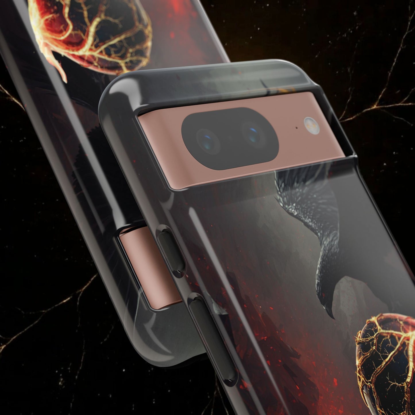 Couples Phone Case — Black Phoenix & White Dragon Heart Design (For Him)