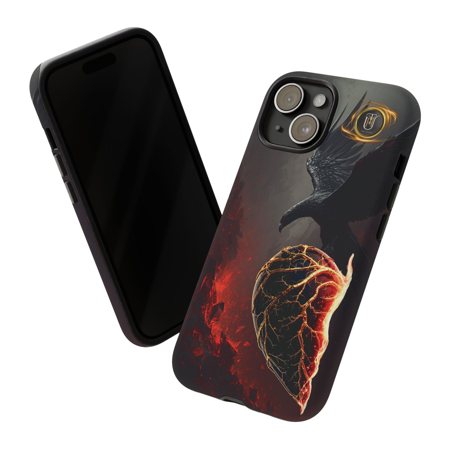 Couples Phone Case — Black Phoenix & White Dragon Heart Design (For Him)