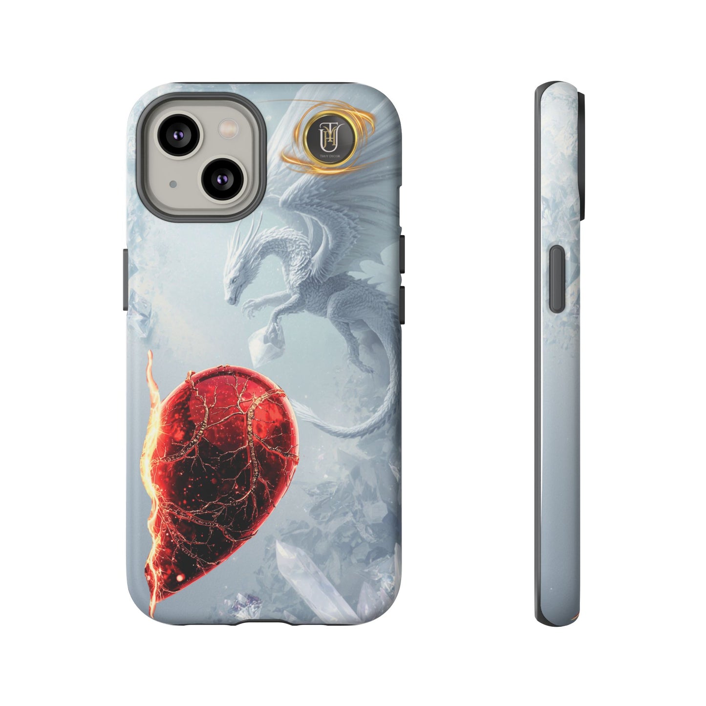Couples Phone Case — Black Phoenix & White Dragon Heart Design (For Her))