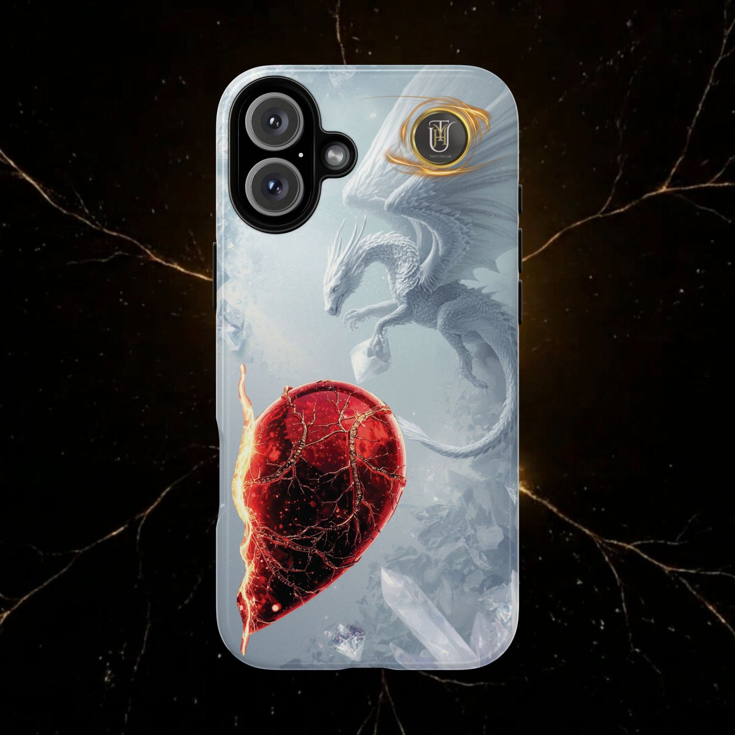 Couples Phone Case — Black Phoenix & White Dragon Heart Design (For Her))
