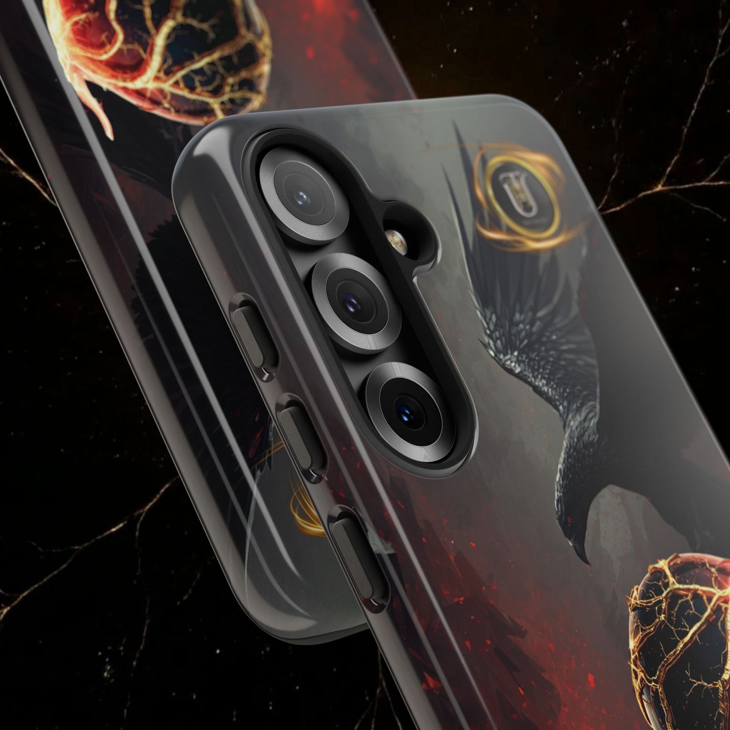 Couples Phone Case — Black Phoenix & White Dragon Heart Design (For Him)