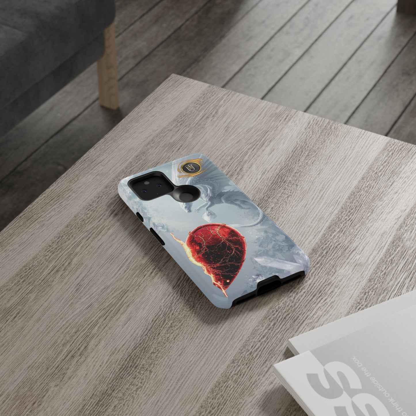 Couples Phone Case — Black Phoenix & White Dragon Heart Design (For Her))