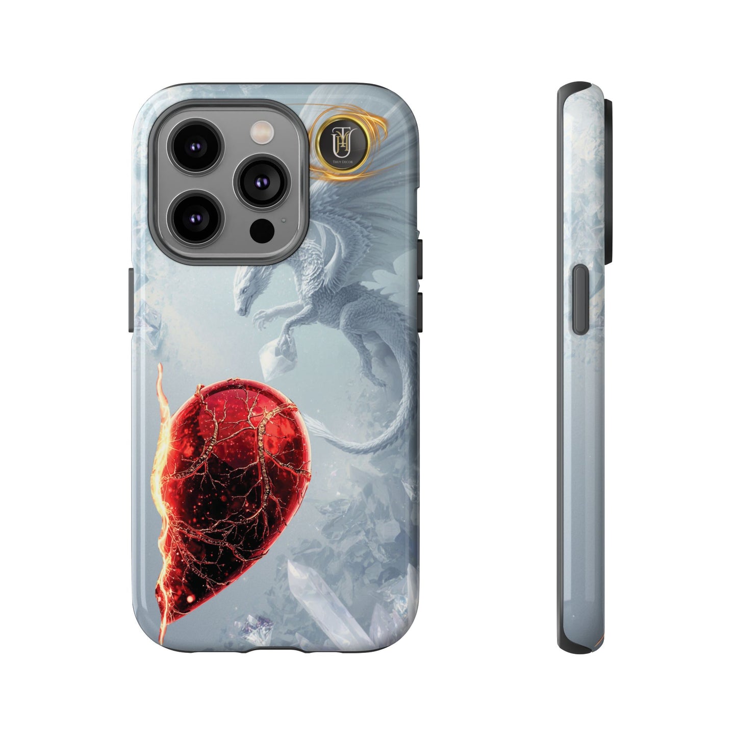 Couples Phone Case — Black Phoenix & White Dragon Heart Design (For Her))