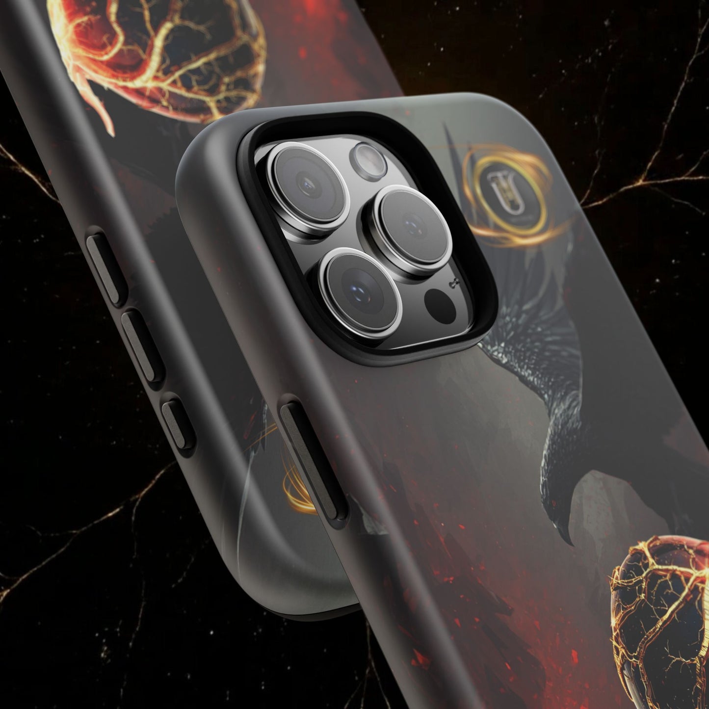Couples Phone Case — Black Phoenix & White Dragon Heart Design (For Him)