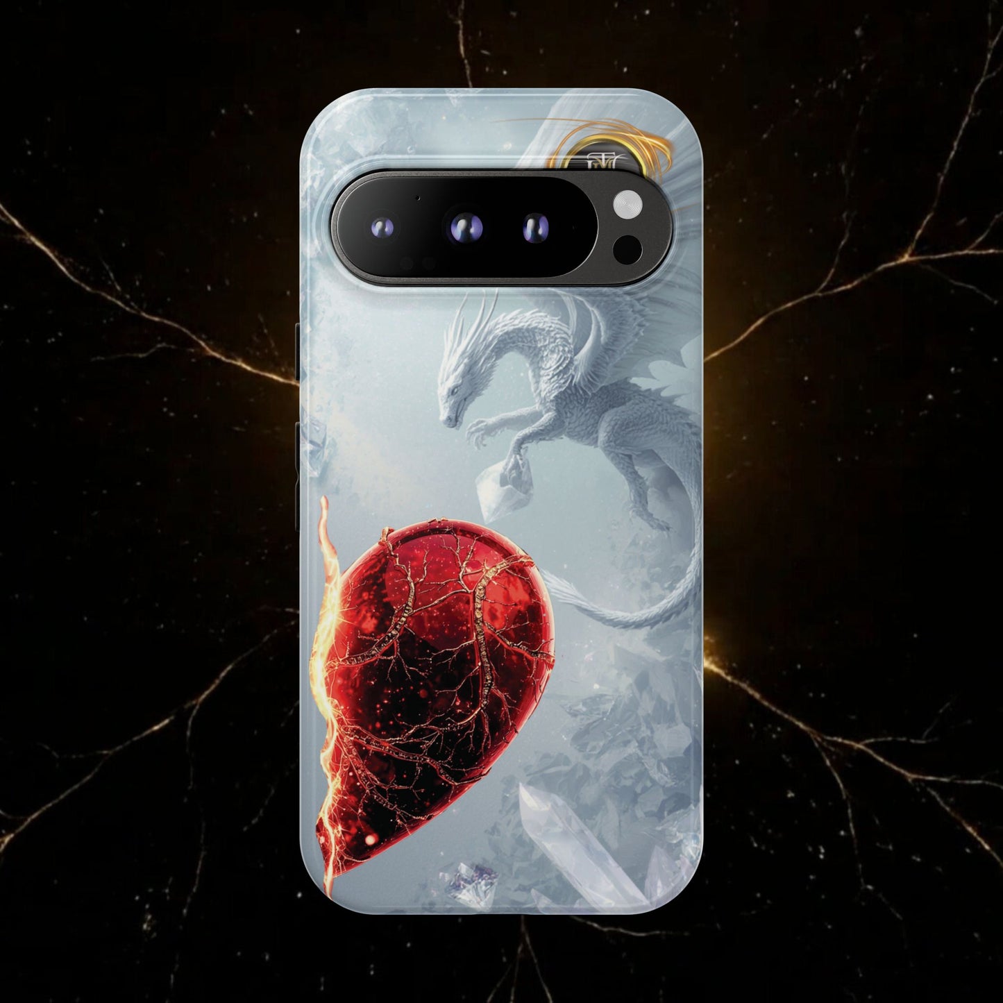 Couples Phone Case — Black Phoenix & White Dragon Heart Design (For Her))