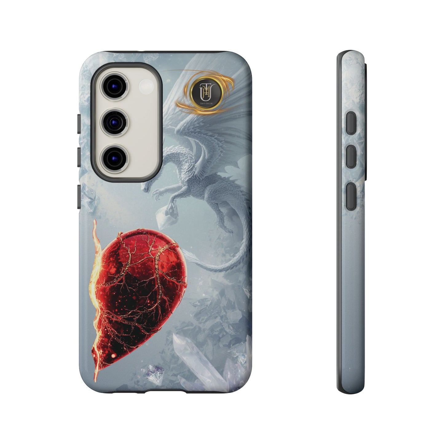 Couples Phone Case — Black Phoenix & White Dragon Heart Design (For Her))