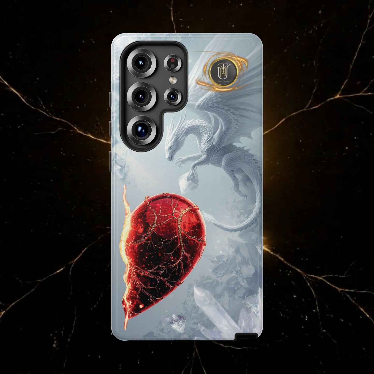 Couples Phone Case — Black Phoenix & White Dragon Heart Design (For Her))